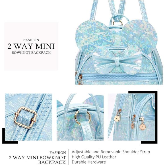 Bowknot Polka Dot Mini Backpack And Convertible Shoulder Bag Purse for Women - Picture 3 of 7